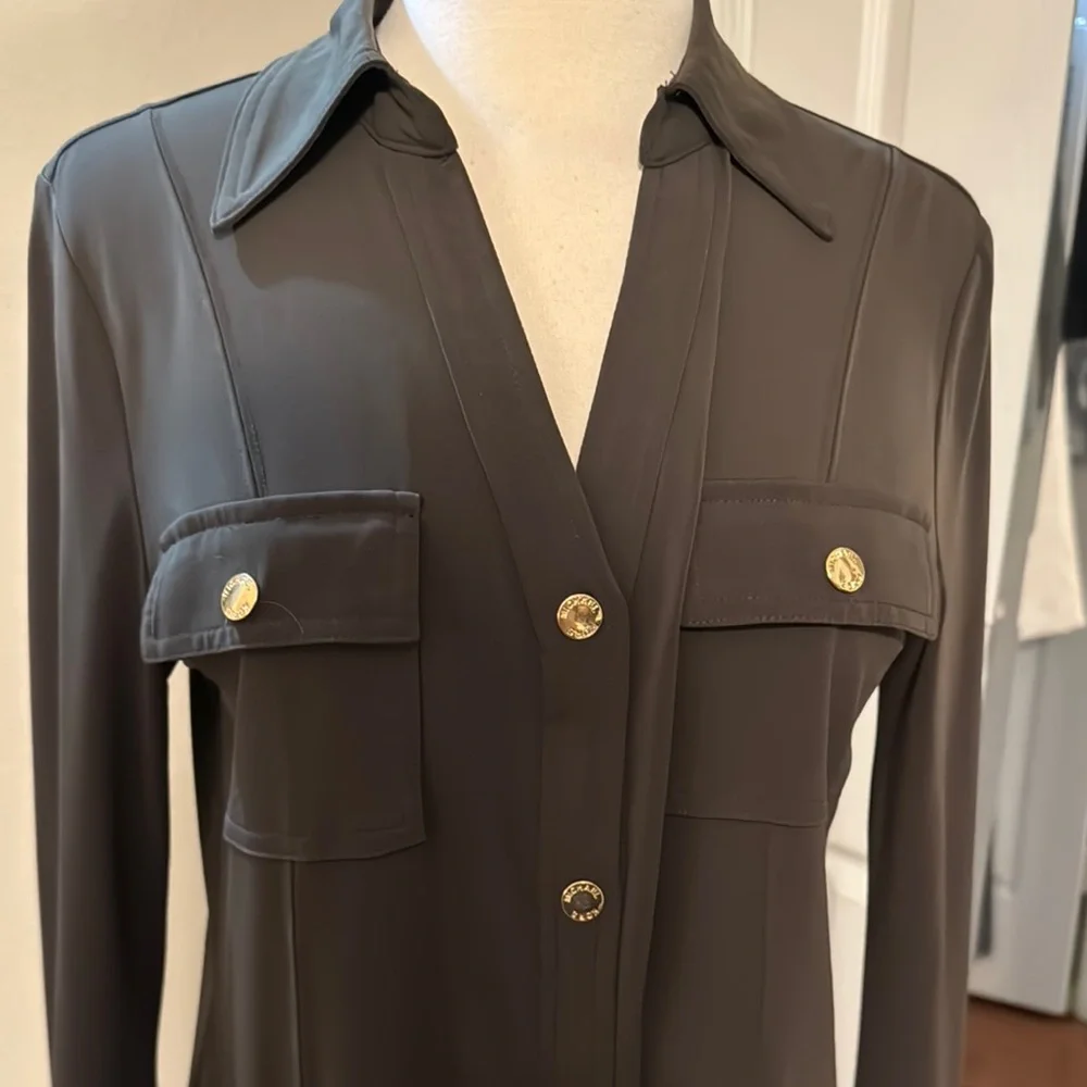 Michael Kors Black Long Sleeve Button-Front Shirt Dress